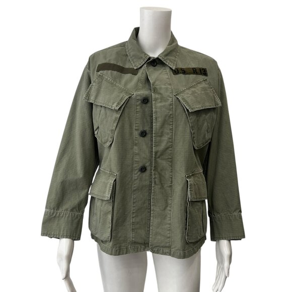 $525 R13 Olive Green Vintage Wash Military Shrunken Army Cotton Jacket sz Small - Picture 3 of 11